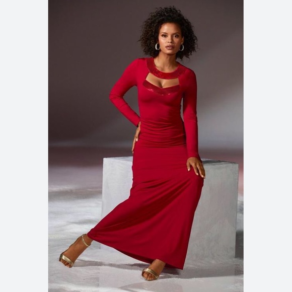 Boston Proper Cutout Sequin Maxi Dress Red - Picture 2 of 5